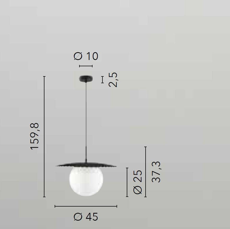 Sospensione sfera in vetro opale struttura in metallo oro satinato-nero opaco 1XE27 D.45cm CHAPLIN Sospensione sfera in vetro opale struttura in metallo oro satinato-nero opaco 1XE27 D.45cm CHAPLIN